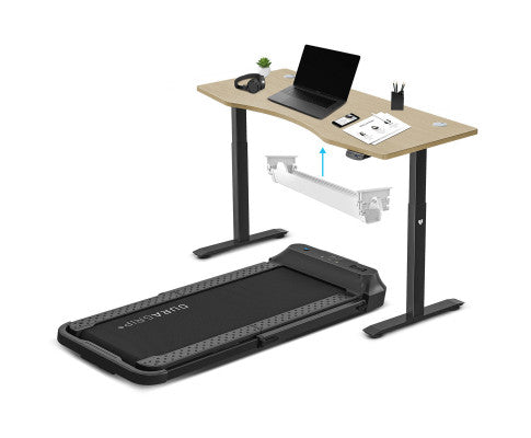 Lifespan Fitness V-FOLD Treadmill with ErgoDesk Automatic Standing Desk 1800mm in Oak/Black with Cable Management