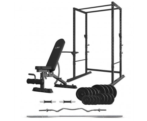 LSG GBH-300 Power Rack + GBN-006 14-Level FID Exercise Bench + 90kg Weight Set Package