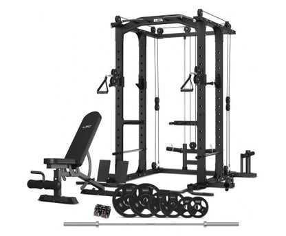 LSG GRK100 with FID Bench and 90kg Olympic Bars and Tri-Grip Weights