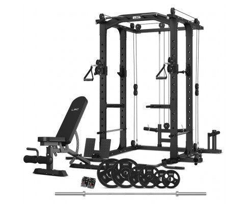 LSG GRK100 with FID Bench and 90kg Olympic Bars and Tri-Grip Weights