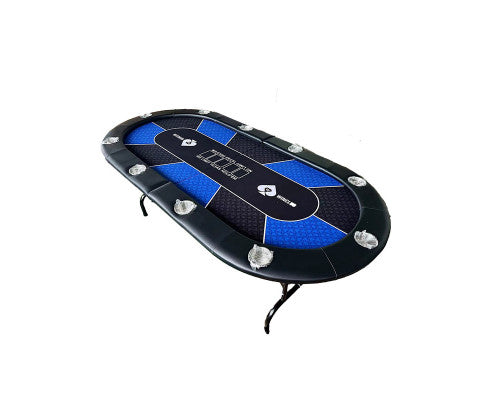 10 Player Foldable Blue Color Poker Table Blackjack Texas Holdem Table with Cup Holders