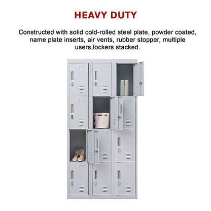 12-Door Locker for Office Gym Shed School Home Storage - Padlock-operated