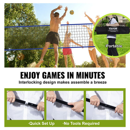 VEVOR Outdoor Portable Volleyball Net System, Adjustable Height Steel Poles, Professional Volleyball Set with PVC Volleyball, Pump, Carrying Bag, Heavy Duty Volleyball Net for Backyard, Beach, Lawn