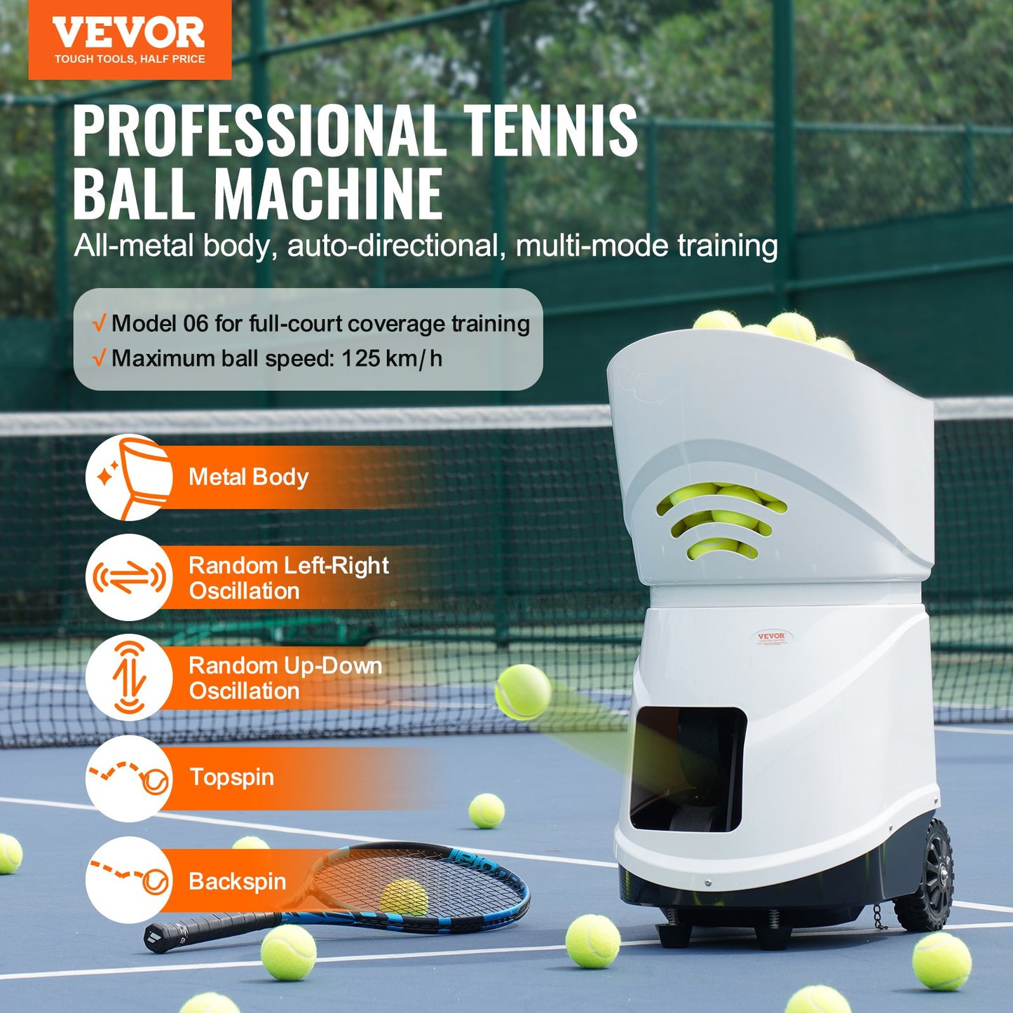 VEVOR Tennis Ball Machine Automatic Portable Ball Launcher Training Practice 4V3