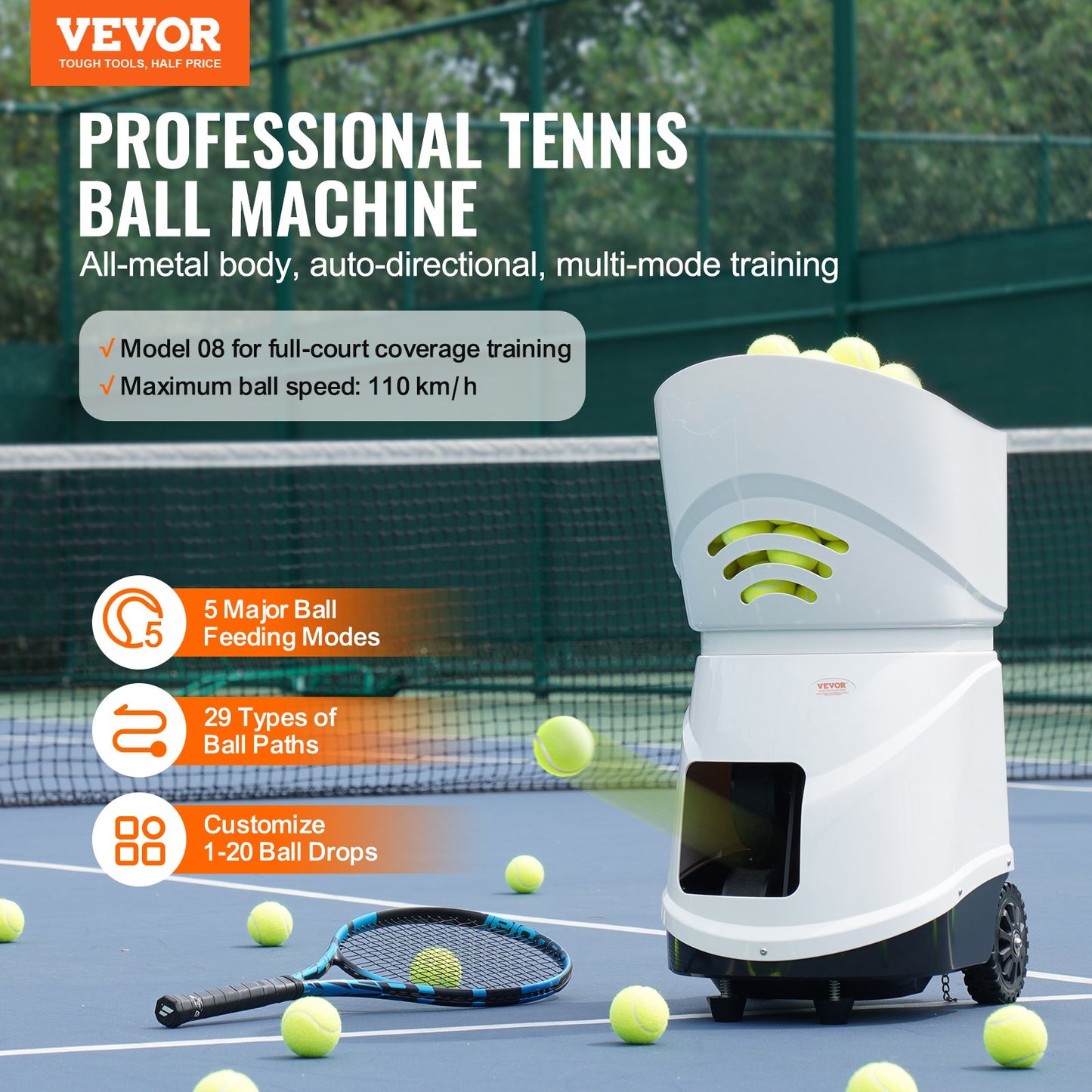 VEVOR Tennis Ball Machine Automatic Portable Ball Launcher Training Practice SV3