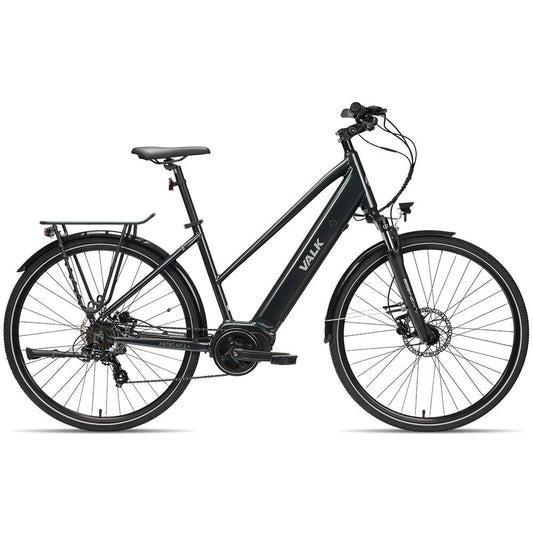 VALK Metro MT 5 + Electric Hybrid Bike, Mid-Drive, Mixte Frame, Medium, Dark Grey
