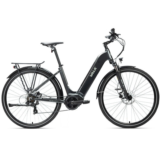 2023 Valk Metro ST 5 + Electric Hybrid Bike, Mid-Drive, Step-Through, Large, Dark Grey