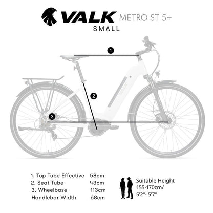 VALK Electric Bike Metro TR 5 + Hybrid Ebike Alloy Up to 85km w/ Battery 36V, Medium, White