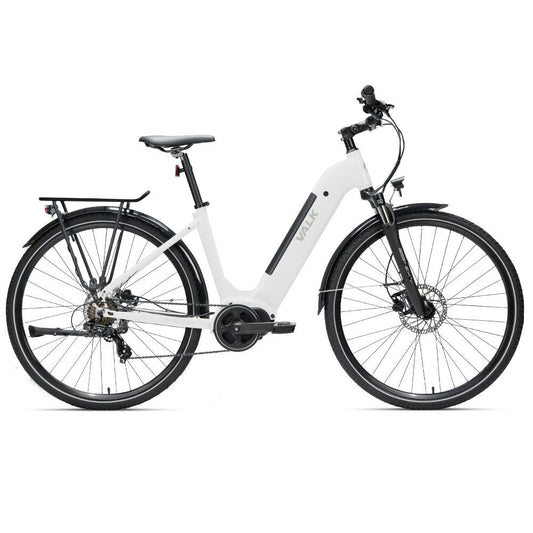 VALK Electric Bike Metro TR 5 + Hybrid Ebike Alloy Up to 85km w/ Battery 36V, Medium, White