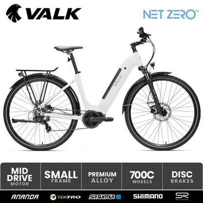 VALK Electric Bike Metro TR 5 + Hybrid Ebike Alloy Up to 85km w/ Battery 36V, Medium, White