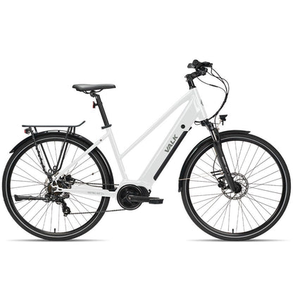 VALK Metro MT 5 + Electric Hybrid Bike, Mid-Drive, Mixte Frame, Medium, White