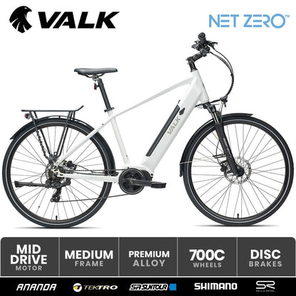 VALK Metro TR 5 + Electric Hybrid Bike, Gen II, Mid-Drive, Large, White