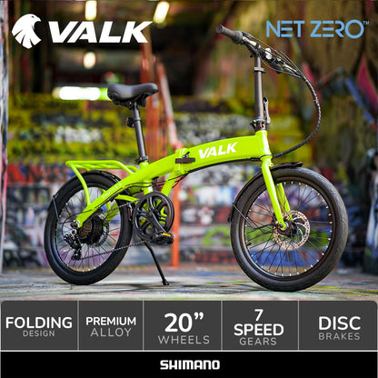 VALK Shuttle 5 Electric Folding Bike, Gen II, 20" Tyres, Shimano 7-Speed, Lime Green