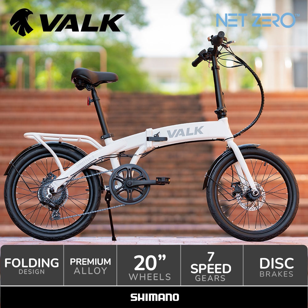 VALK Shuttle 5 Electric Folding Bike, Gen II, 20" Tyres, Shimano 7-Speed, White